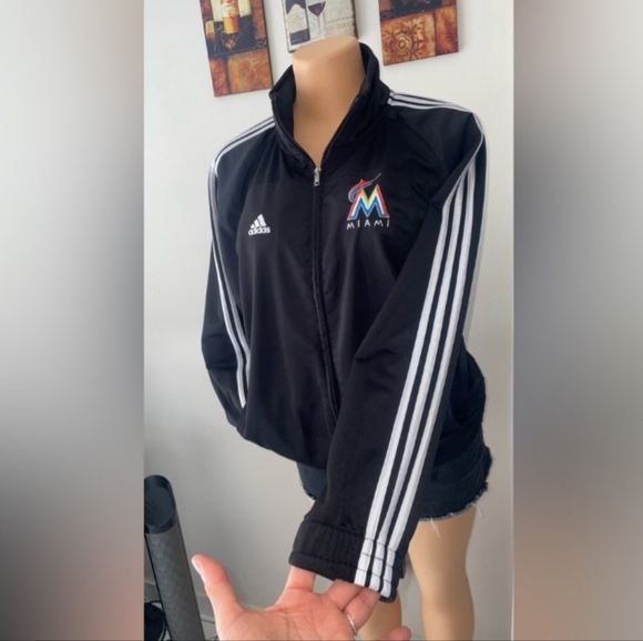 adidas Jackets & Blazers - NWT Adidas Marlins Miami Black Zip Clousure In Front Size L (14-16) Jr.(6)